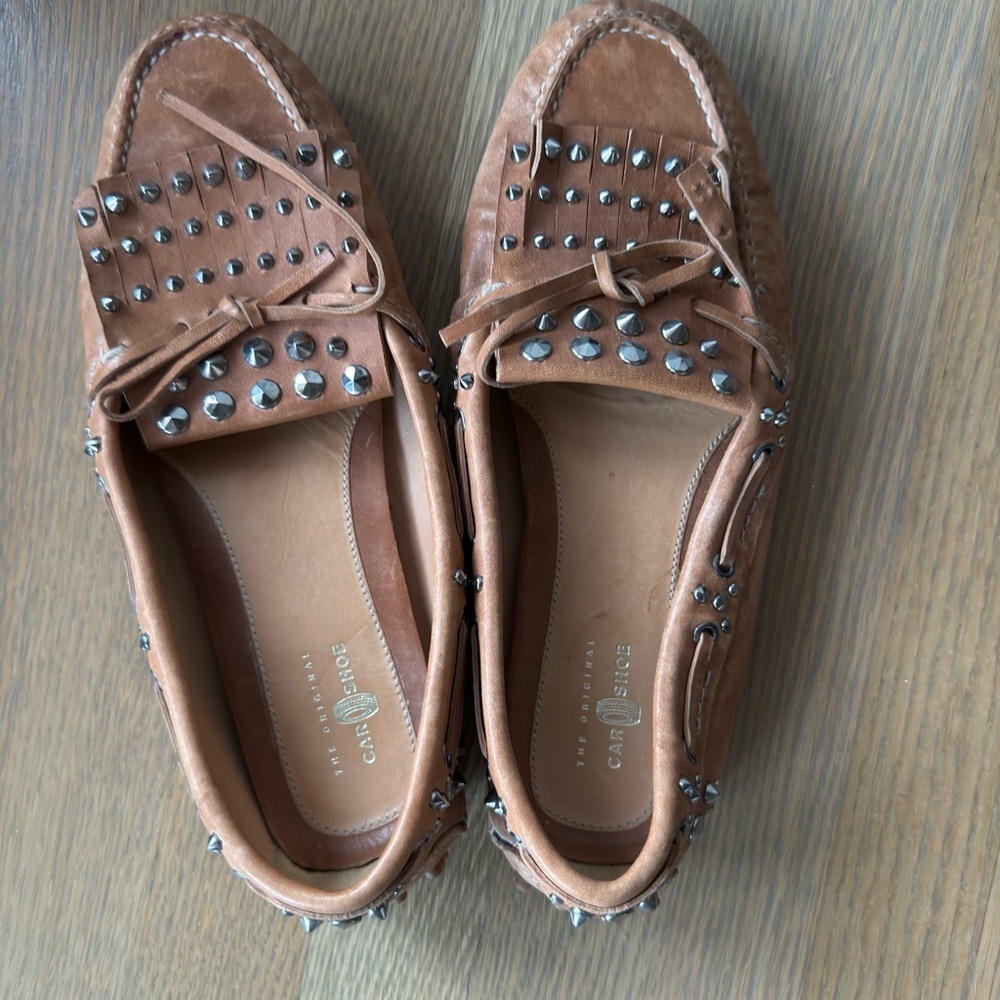 The Original Car Shoe Studded Brown Leather Loafers